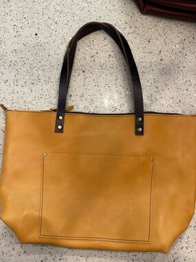 Everyday Leather Tote in Mustard with Dark Brown Handles #18